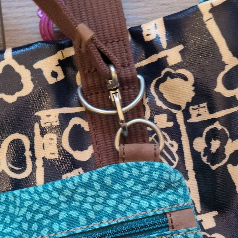 Fossil Key Per Large Coated Canvas Tote Bag‎ Shoulder Purse w/ Matching Pouch